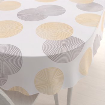 Sametový oválný ubrus Tamara TMR-023 Žluté a šedé designové kruhy na smetanovém - Biante.cz