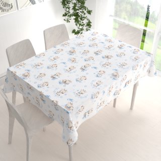 Dětský bavlněný obdélníkový ubrus Sandra SA-443 Modré žirafy na bílém - detail 1 - Biante.cz Dětský bavlněný obdélníkový ubrus Sandra SA-443 Modré žirafy na bílém - detail 1 - Biante.cz