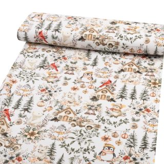 Bavlněná látka/plátno Sandra SA-709 Zimní pohádka zeleno-hnědá na bílém - šířka 160 cm - detail 1 - Biante.cz Bavlněná látka/plátno Sandra SA-709 Zimní pohádka zeleno-hnědá na bílém - šířka 160 cm - detail 1 - Biante.cz