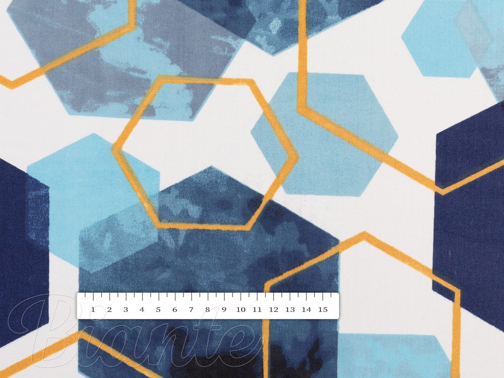 Bavlněná látka/plátno Sandra SA-574 Modré hexagony na bílém - šířka 160 cm - detail 3 - Biante.cz