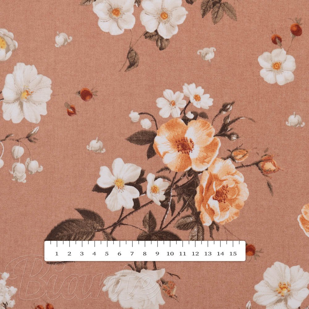 Bavlněná látka/plátno Sandra SA-738 Růže a konvalinky na hnědorůžovém - šířka 160 cm - detail 3 - Biante.cz