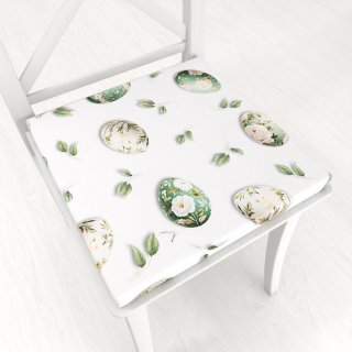 Teflónový štvorcový podsedák TF-136 Zelené kvetované kraslice na bielom - 38x38x3 cm - Biante.sk