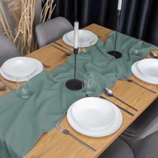 Mušelínový běhoun na stůl MSN-047 Pastelově modrozelený - detail 1 - Biante.cz