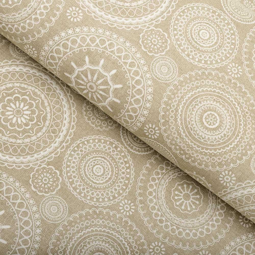 Dekorační látka Leona LN-170 Bílé mandaly na režném - šířka 140 cm a 280 cm - Biante.cz