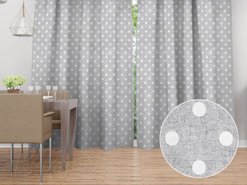 Dekorační závěs Porto PRT-018 Bílé puntíky na šedém režném - Biante.cz