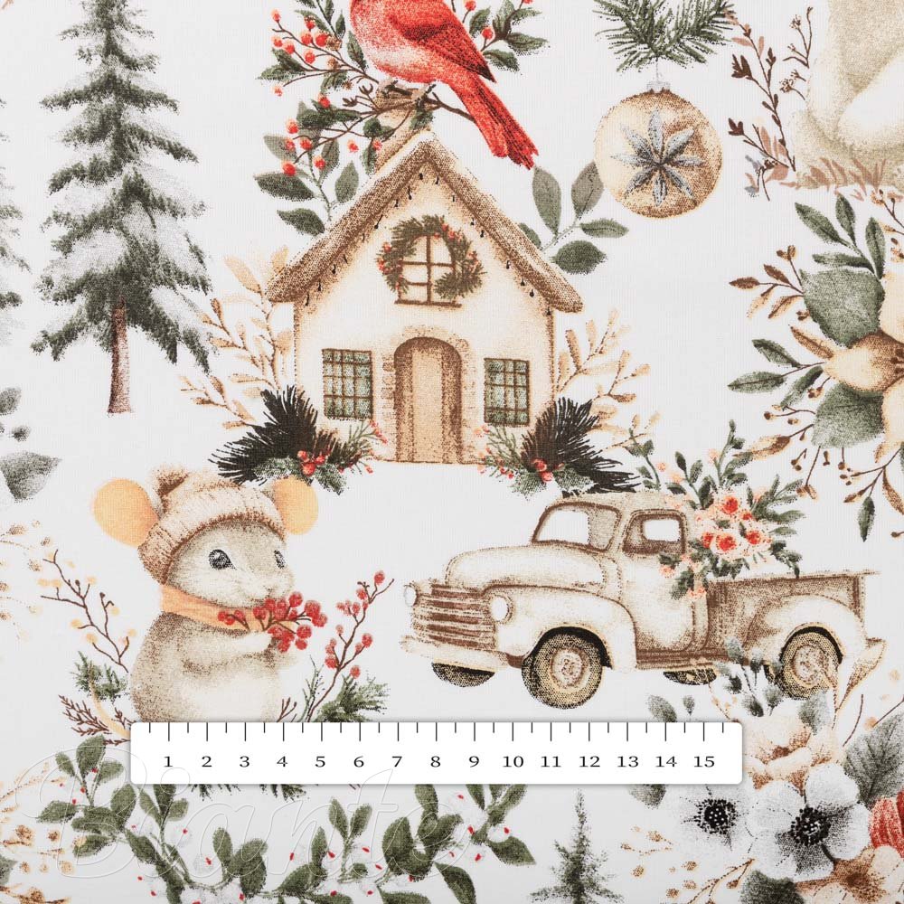 Bavlněná látka/plátno Sandra SA-709 Zimní pohádka zeleno-hnědá na bílém - šířka 160 cm - detail 3 - Biante.cz