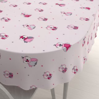 Dětský bavlněný oválný ubrus Sandra SA-726 Růžové sovičky na bledě růžovém - Biante.cz