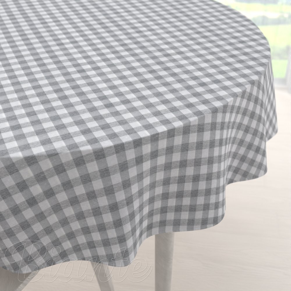 Dekoračný okrúhly obrus Rebeka RE-019 Sivo-biela kocka stredná - Biante.sk