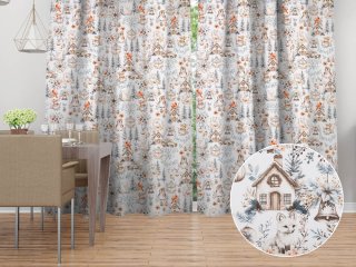 Vánoční bavlněný závěs Sandra SA-708 Zimní pohádka modro-šedo-hnědá na bílém - Biante.cz Vánoční bavlněný závěs Sandra SA-708 Zimní pohádka modro-šedo-hnědá na bílém - Biante.cz