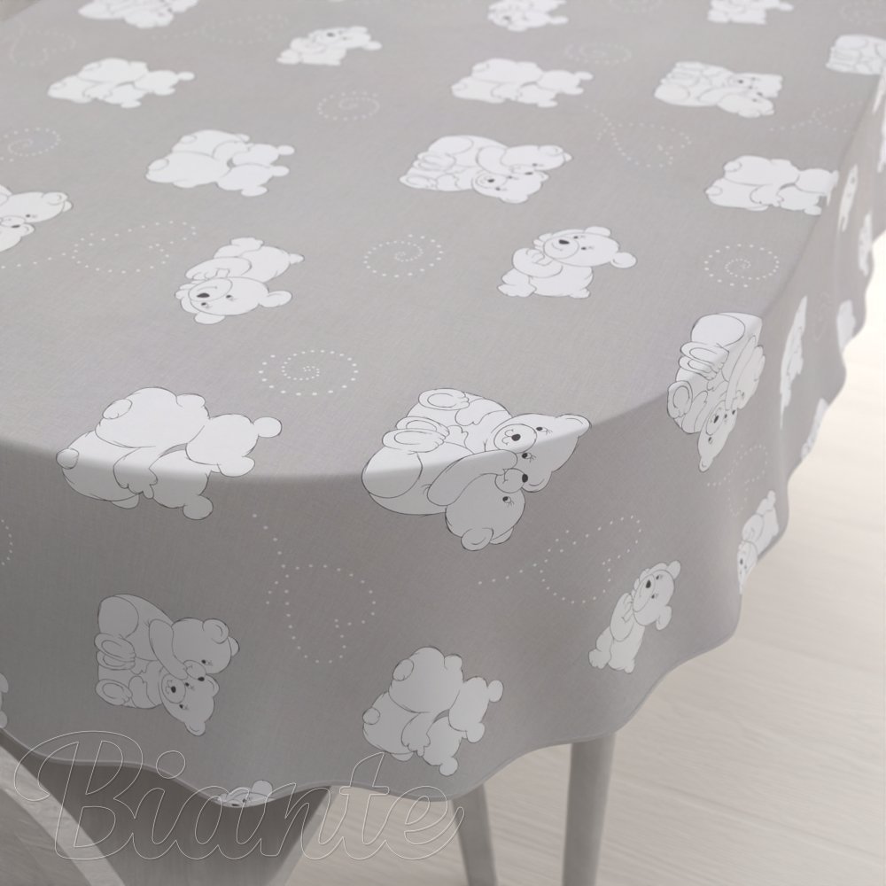 Dětský bavlněný oválný ubrus Sandra SA-733 Zamilovaní lední medvědi na světle šedém - Biante.cz