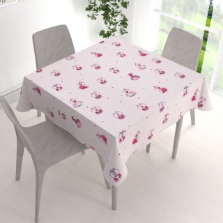 Dětský bavlněný čtvercový ubrus Sandra SA-726 Růžové sovičky na bledě růžovém - detail 1 - Biante.cz