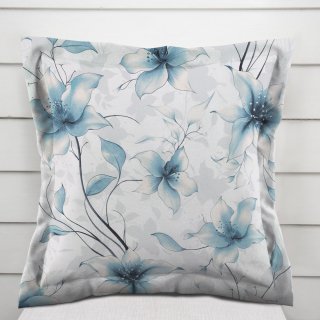 Bavlněný povlak na polštář s lemem Sandra SA-737 Modro-šedé květy vanilky na bílém - Biante.cz