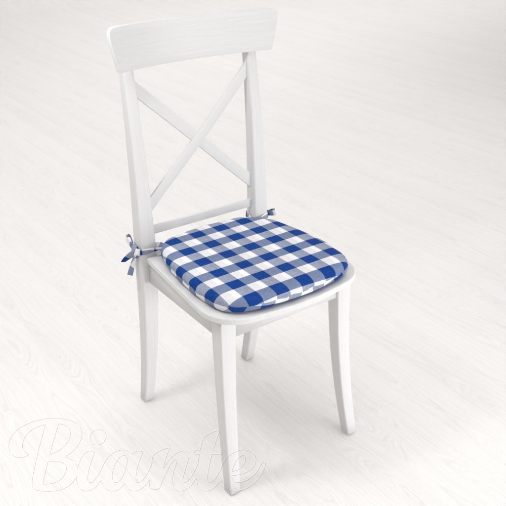 Oblý podsedák Rebeka RE-007 Modro-bílá kostka velká - 39x37x3 cm - detail 2 - Biante.cz