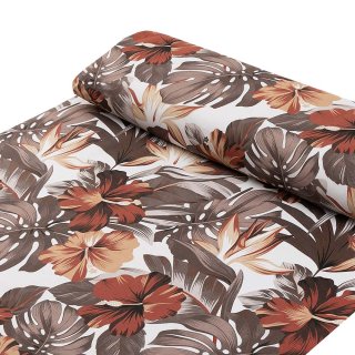 Bavlněná látka/plátno Sandra SA-441 Hnědo-cihlové květy a listy monstery - šířka 160 cm - detail 1 - Biante.cz