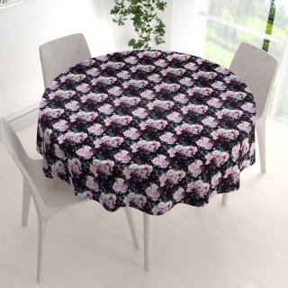 Sametový kulatý ubrus Tamara TMR-011 Květiny na černém - detail 1 - Biante.cz