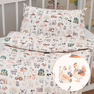 Dětské bavlněné povlečení do postýlky Sandra SA-563 Zvířátka na farmě na bílém - Biante.cz