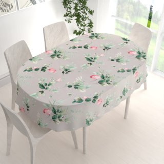 Bavlněný oválný ubrus Sandra SA-452 Růžové květy na šedém - detail 1 - Biante.cz