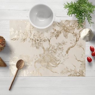 Sametové prostírání na stůl Isabela Flower IBL-023 Zlaté květy na krémovém - Biante.cz Sametové prostírání na stůl Isabela Flower IBL-023 Zlaté květy na krémovém - Biante.cz