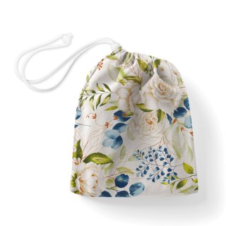 Bavlněný pytlík/sáček na přezůvky Sandra SA-668 Květy a modro-zelené listy na bílém - Biante.cz Bavlněný pytlík/sáček na přezůvky Sandra SA-668 Květy a modro-zelené listy na bílém - Biante.cz