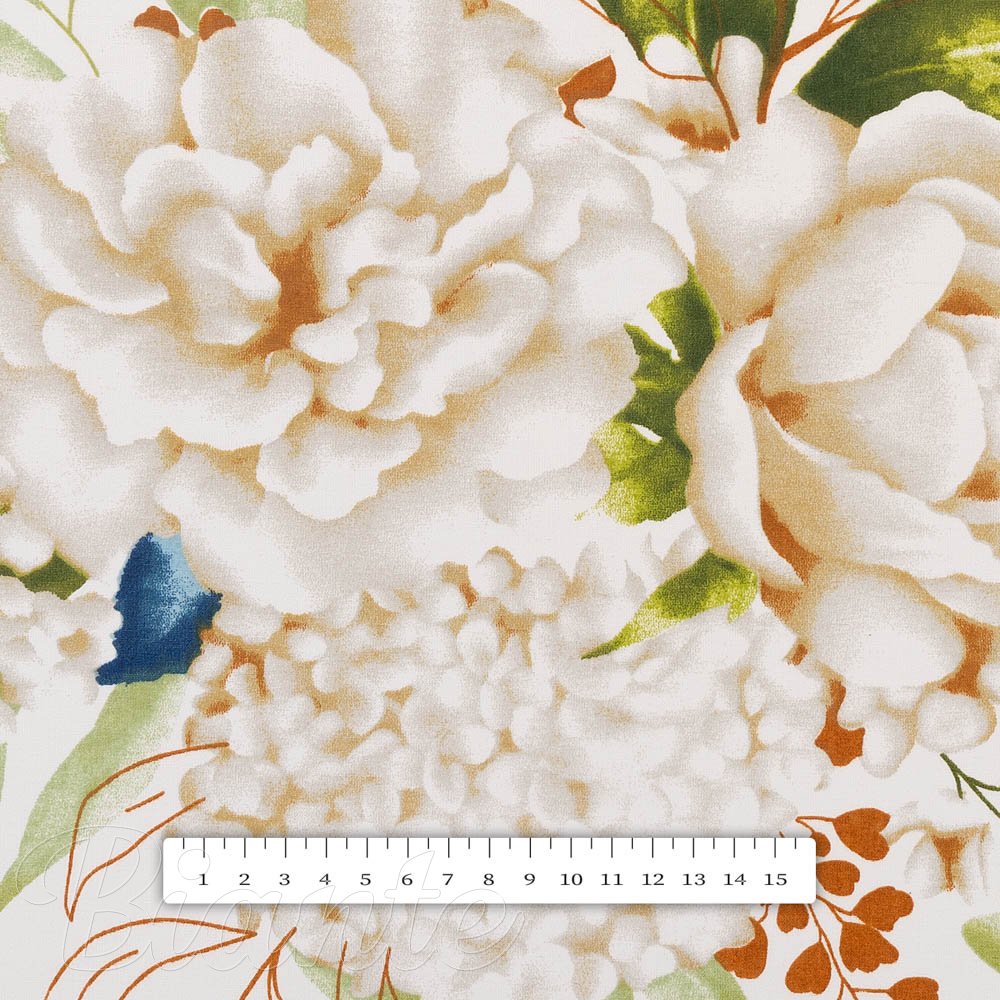 Bavlněná látka/plátno Sandra SA-668 Květy a modro-zelené listy na bílém - šířka 160 cm - detail 3 - Biante.cz