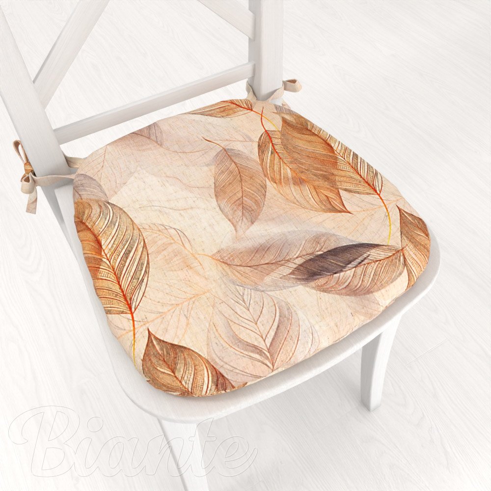 Oblý podsedák Elen PM-133 Hnědo-béžové listy na režném - 39x37x3 cm - Biante.cz