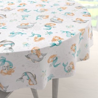 Dětský bavlněný kulatý ubrus Sandra SA-691 Modrozelené mořské panny s delfíny a velrybami na bílém - Biante.cz Dětský bavlněný kulatý ubrus Sandra SA-691 Modrozelené mořské panny s delfíny a velrybami na bílém - Biante.cz