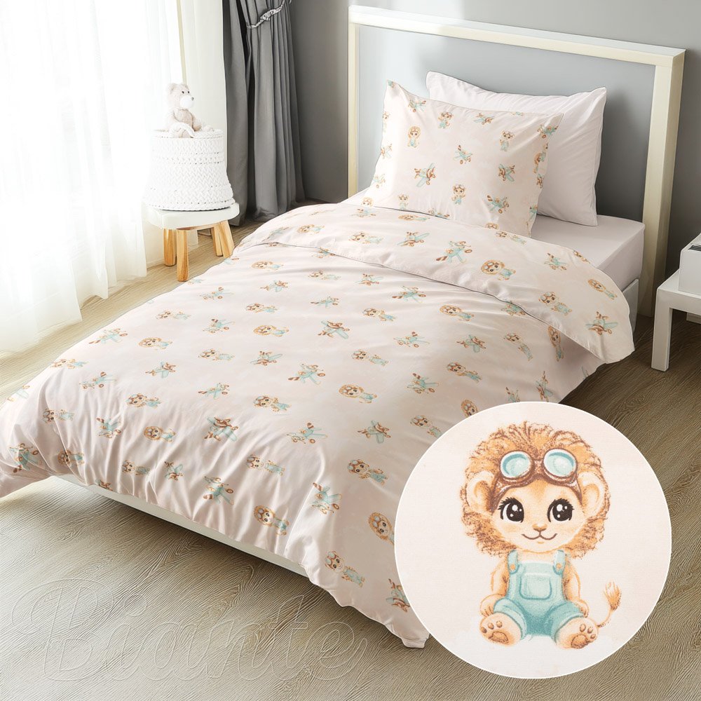 Dětské bavlněné ložní povlečení Sandra SA-686 Lvíčata s letadýlky na světle béžovém - Biante.cz