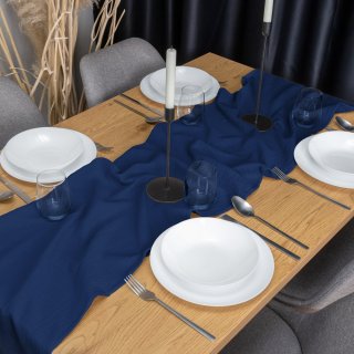 Mušelínový běhoun na stůl MSN-055 Tmavě modrý - detail 1 - Biante.cz Mušelínový běhoun na stůl MSN-055 Tmavě modrý - detail 1 - Biante.cz