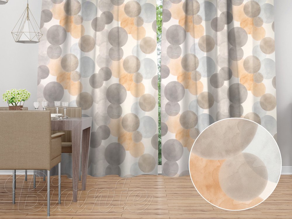 Sametový závěs na míru Tamara TMR-047 Šedo-béžová kola na smetanovém - Biante.cz