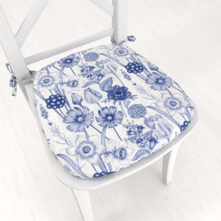 Oblý podsedák PML-090 Modré jarní květiny na bílém - 39x37x3 cm - Biante.cz