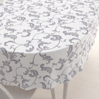 Bavlněný oválný ubrus Sandra SA-184 Šedé květované ornamenty na bílém - Biante.cz Bavlněný oválný ubrus Sandra SA-184 Šedé květované ornamenty na bílém - Biante.cz