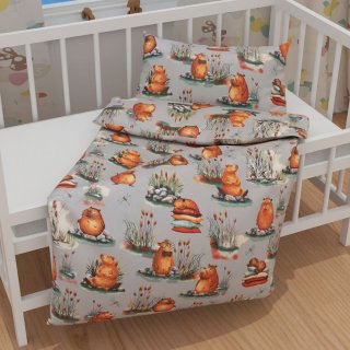 Detské bavlnené posteľné obliečky do postieľky Sandra SA-711 Kapybary na sivom - detail 1 - Biante.sk Detské bavlnené posteľné obliečky do postieľky Sandra SA-711 Kapybary na sivom - detail 1 - Biante.sk