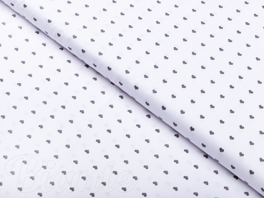 Bavlněná látka/plátno Sandra SA-265 Tmavě šedá srdíčka na bílém - šířka 140 cm - Biante.cz