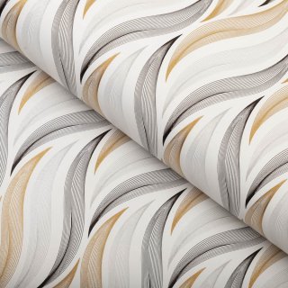 PVC obrus Zlato-strieborné designové vlnky na bielom PV-195 - metráž š. 140 cm - Biante.sk