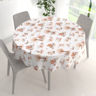 Dětský bavlněný kulatý ubrus Sandra SA-696 Lišky na kolách - hnědé na bílém - detail 1 - Biante.cz Dětský bavlněný kulatý ubrus Sandra SA-696 Lišky na kolách - hnědé na bílém - detail 1 - Biante.cz