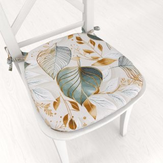 Oblý podsedák Leona LN-174 Zelené listy na režném - 39x37x3 cm - Biante.cz