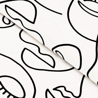 Bavlněná látka/plátno Sandra SA-570 Abstraktní tváře na bílém - šířka 160 cm - Biante.cz