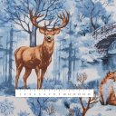 Bavlněná látka/plátno Sandra SA-674 Lesní zvířata v zimním lese na modrém - šířka 160 cm - detail 4 - Biante.cz