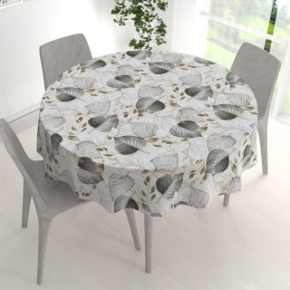 Velký dekorační kulatý ubrus Leona LN-173 Šedé listy na režném - detail 1 - Biante.cz Velký dekorační kulatý ubrus Leona LN-173 Šedé listy na režném - detail 1 - Biante.cz