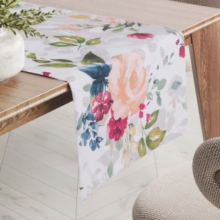 Bavlněný běhoun na stůl Sandra SA-387 Velké žluté a modré květy na bílém - Biante.cz