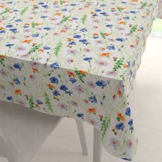 Bavlněný obdélníkový ubrus Sandra SA-601 Kopretiny a zvonky na bílém - Biante.cz