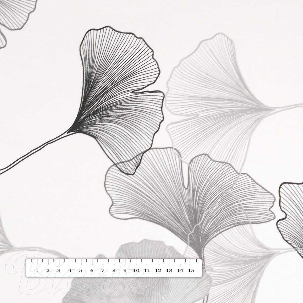 Bavlněná látka/plátno Sandra SA-512 Šedo-bílé ginkgo listy na bílém - šířka 145 cm - detail 3 - Biante.cz