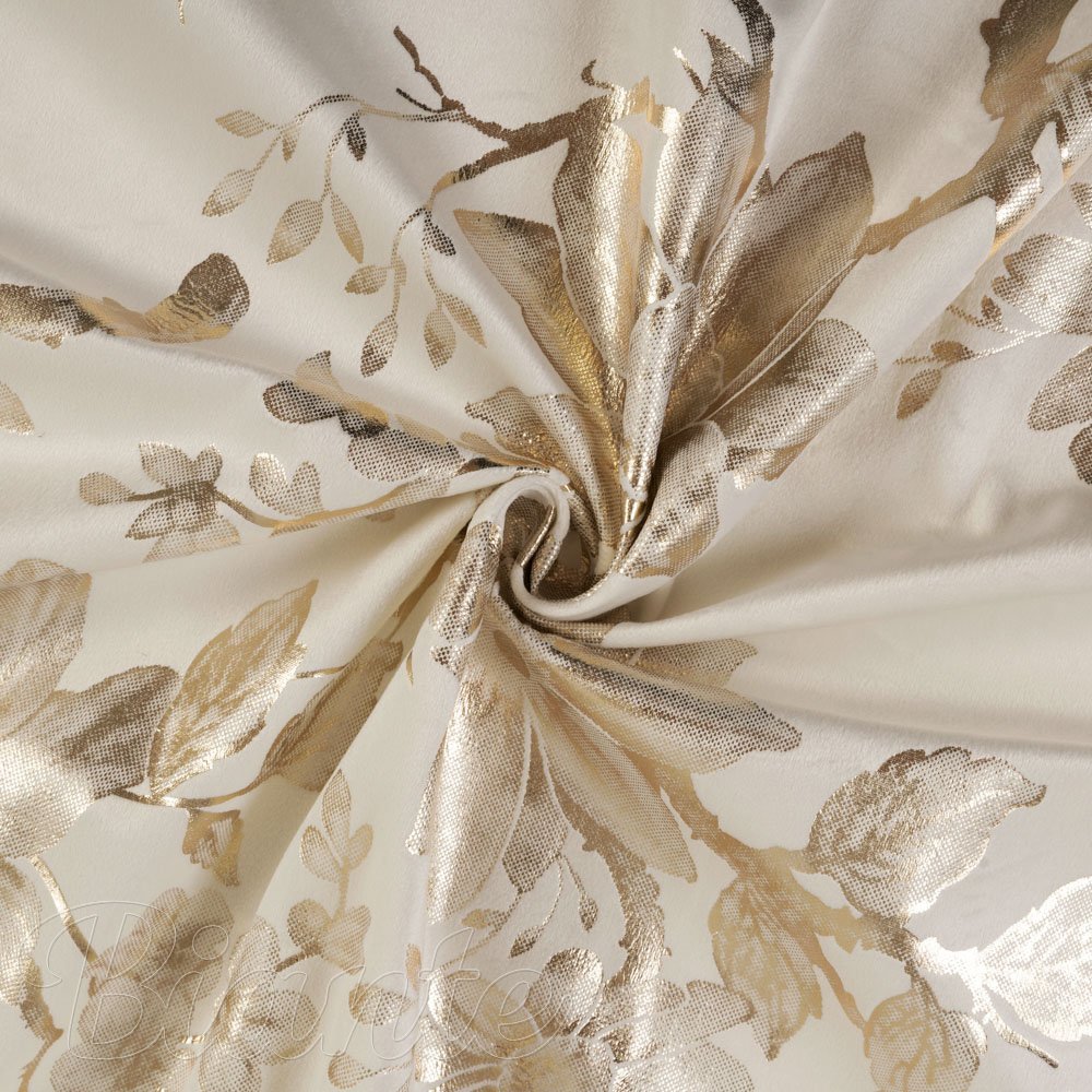 Sametová látka Isabela Flower IBL-023 Zlaté květy na krémovém - šířka 295 cm - detail 2 - Biante.cz