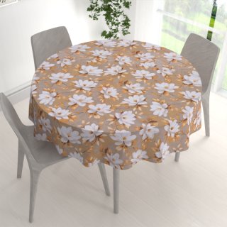 Bavlněný kulatý ubrus Sandra SA-717 Bílé květy magnolie na hnědošedém - detail 1 - Biante.cz Bavlněný kulatý ubrus Sandra SA-717 Bílé květy magnolie na hnědošedém - detail 1 - Biante.cz