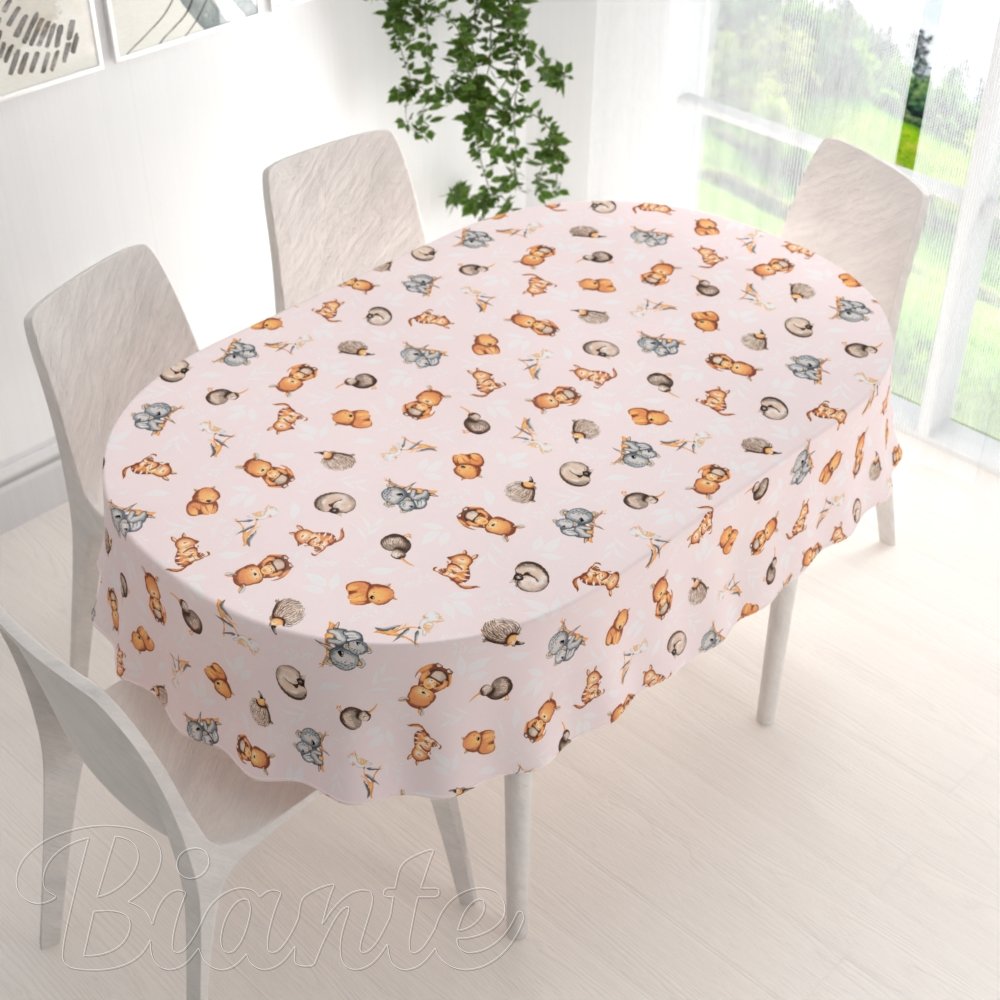 Dětský bavlněný oválný ubrus Sandra SA-533 Australská zvířátka na růžovém - detail 1 - Biante.cz