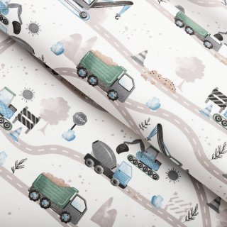 Detská bavlnená látka/plátno Sandra SA-687 Modro-zelené autá a bagre na bielom - šírka 160 cm - Biante.sk Detská bavlnená látka/plátno Sandra SA-687 Modro-zelené autá a bagre na bielom - šírka 160 cm - Biante.sk