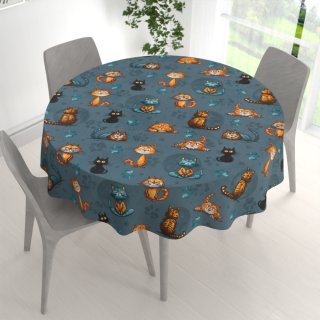 Dětský bavlněný kulatý ubrus Sandra SA-705 Kočičí parta na tmavě šedomodrém - detail 1 - Biante.cz Dětský bavlněný kulatý ubrus Sandra SA-705 Kočičí parta na tmavě šedomodrém - detail 1 - Biante.cz