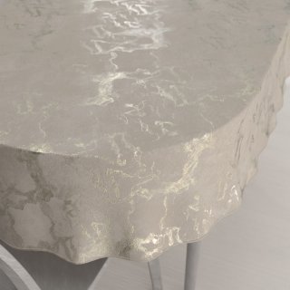 Sametový oválný ubrus Isabela IBL-018 Zlatý/kouřový mramor na pudrově béžovém - Biante.cz