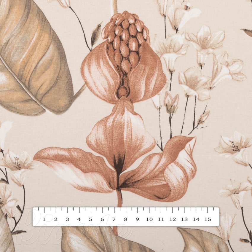 Bavlněná látka/plátno Sandra SA-786 Hnědorůžové rostliny na světle béžovém - šířka 160 cm - detail 3 - Biante.cz