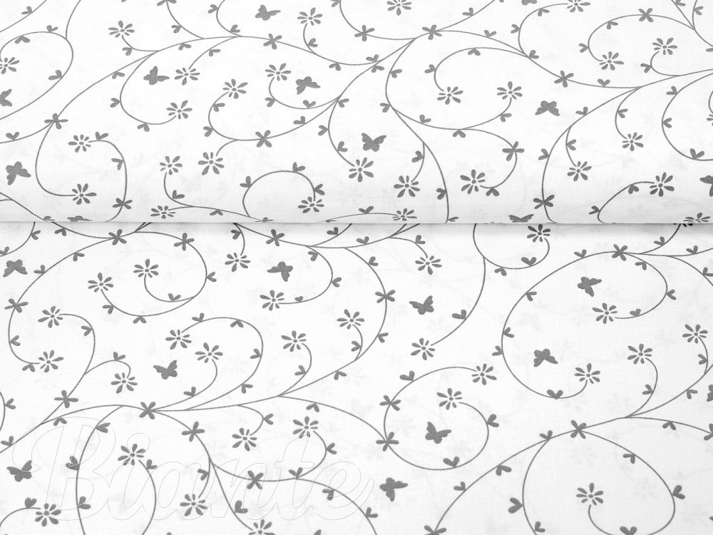 Bavlněná látka/plátno Sandra SA-049 Drobné šedé květiny a motýlci na bílém - šířka 145 cm - detail 4 - Biante.cz